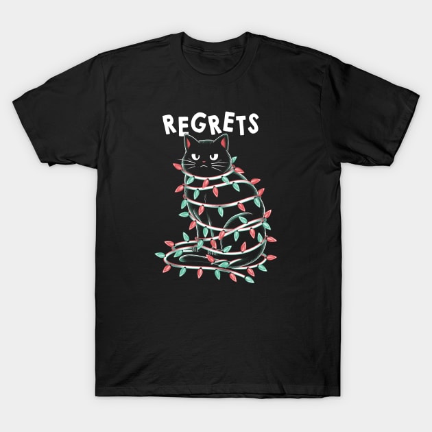 Black Cat Tangled Up on Christmas Lights by Tobe Fonseca T-Shirt by Tobe_Fonseca